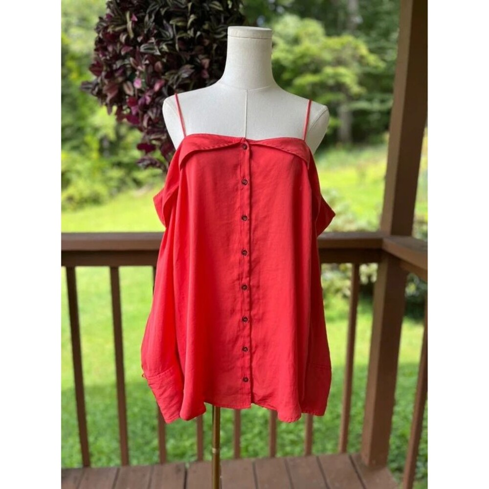 Free People Coral Cold Shoulder Button Front Blouse Size S